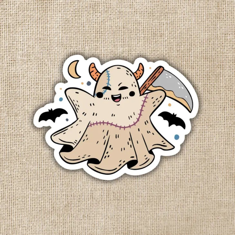 CUTE GHOST WITH SCYTHE STICKER