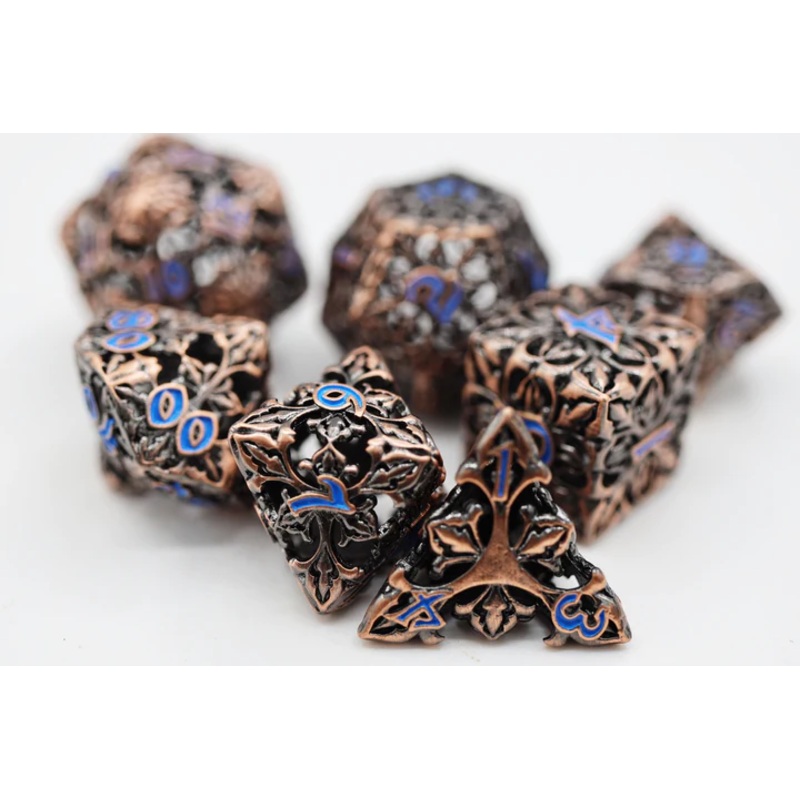 FLEUR DE LIS COPPER AZUL METAL DICE SET