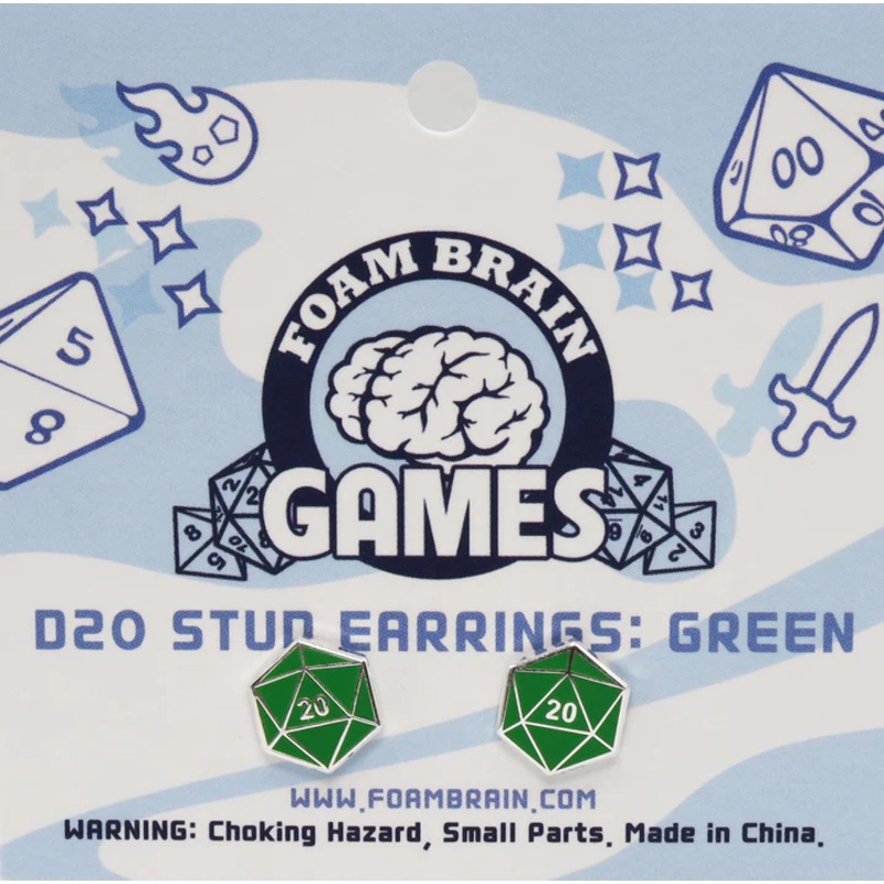 D20 STUD EARRINGS GREEN