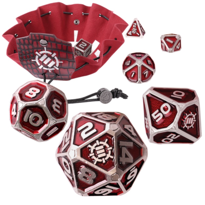 ENHANCE RED BAG & 7 PIECE METAL DICE SET