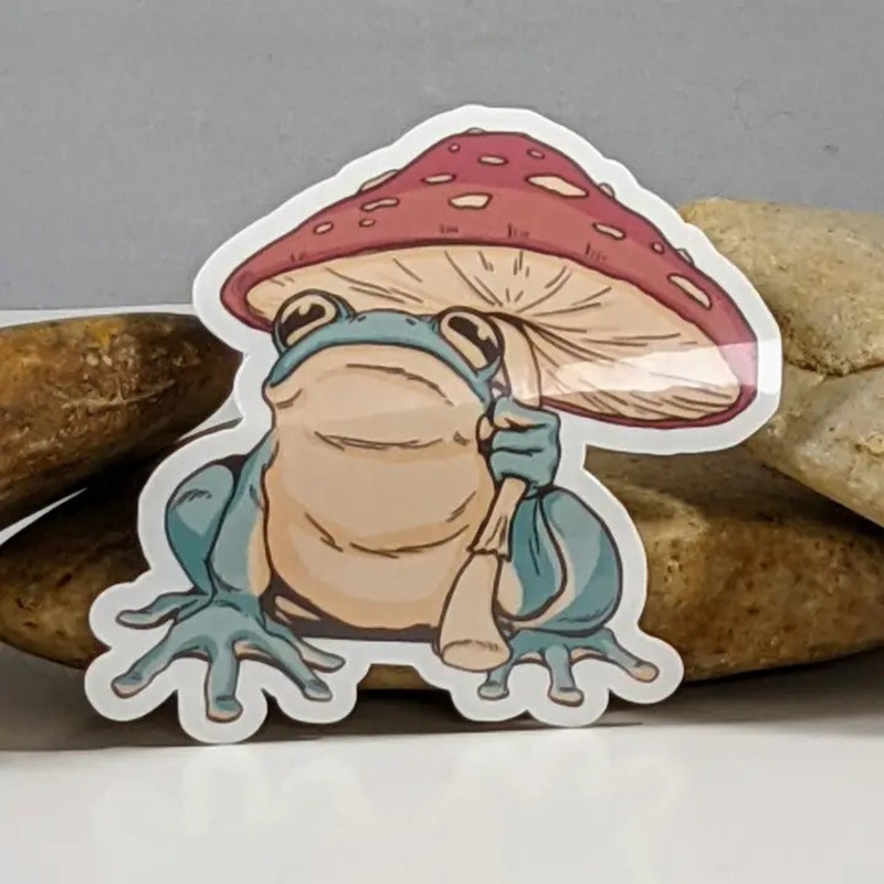 FROG WITH MUSHROOM UMBRELLA STICKER