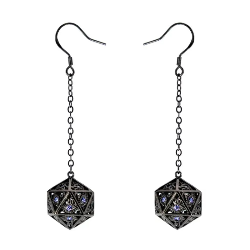DRAGON'S EYE D20 EARRINGS GUNMETAL/PURPLE