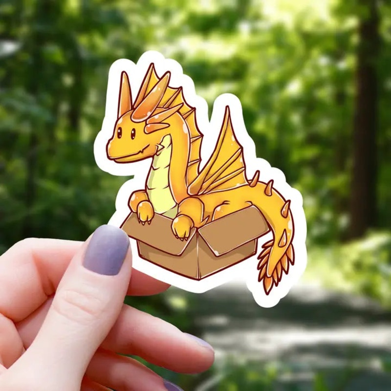 GOLD DRAGON IN A BOX STICKER