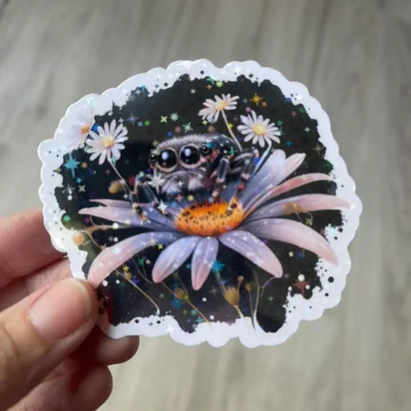 JUMPING SPIDER ON DAISY STICKER
