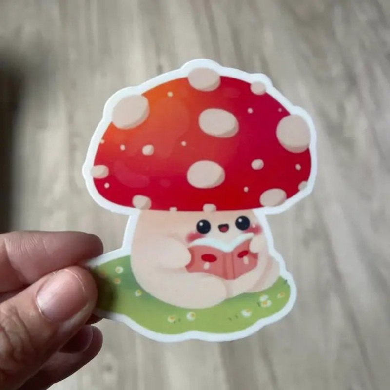 READING KAWAII MUSHROOM STICKER