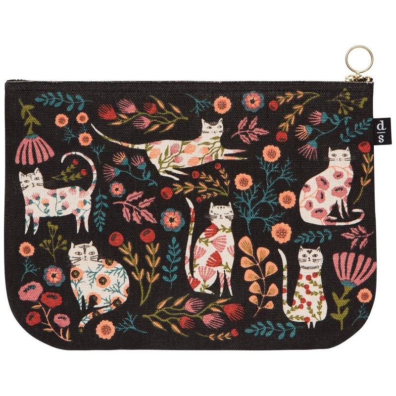 CAT BLOOM LARGE CANVAS ZIPPER POUCH BY DANICA STUDIO
