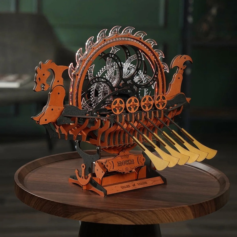 MECHANICAL WOODEN VIKING DRAGON SHIP MODEL