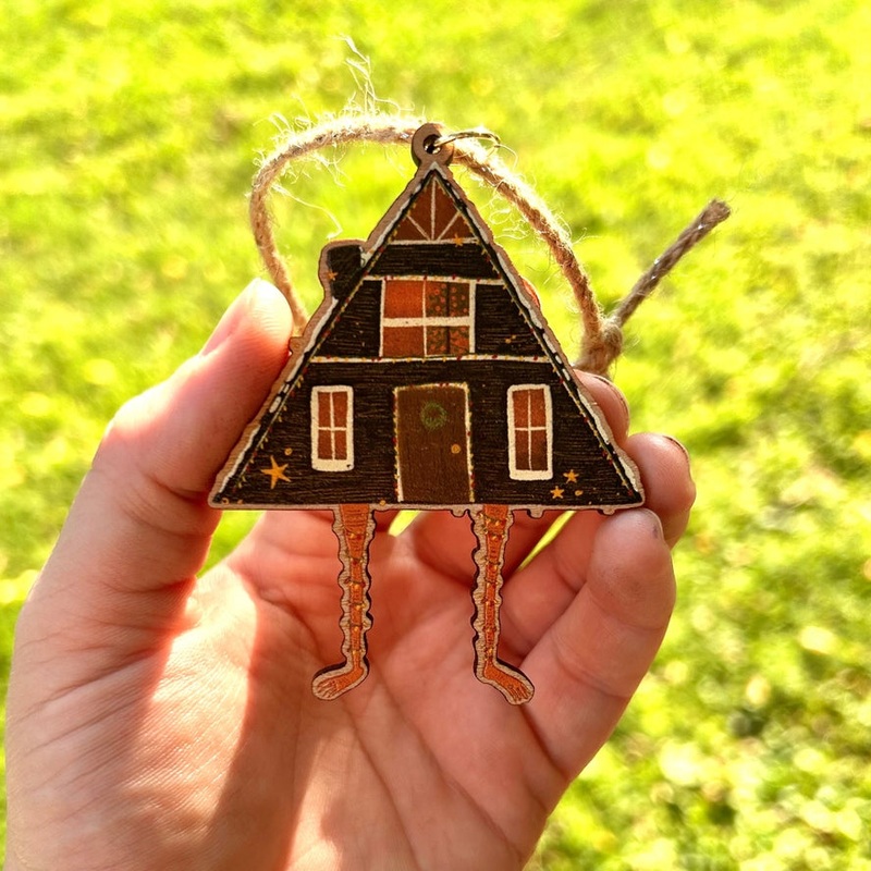 BABA YAGA'S HUT WOODEN HOLIDAY ORNAMENT