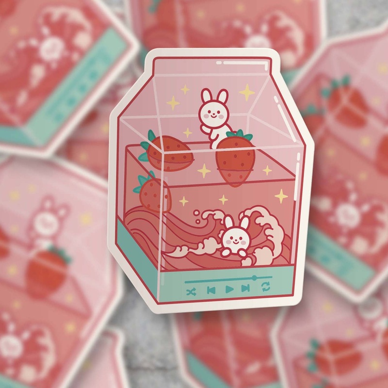 AESTHETIC STRAWBERRY MILK CARTON STICKER