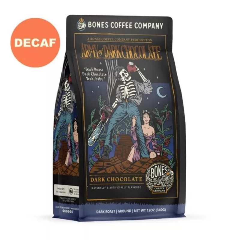 BONES COFFEE ARMY OF DARK CHOCOLATE DECAF 12OZ GROUND COFFEE