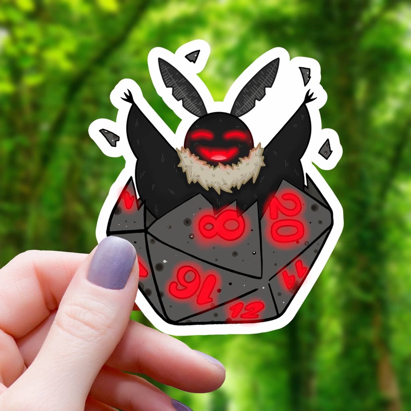 MOTHMAN BURSTING FROM D20 STICKER