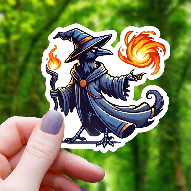 CROW WIZARD CASTING FIRE RPG STICKER