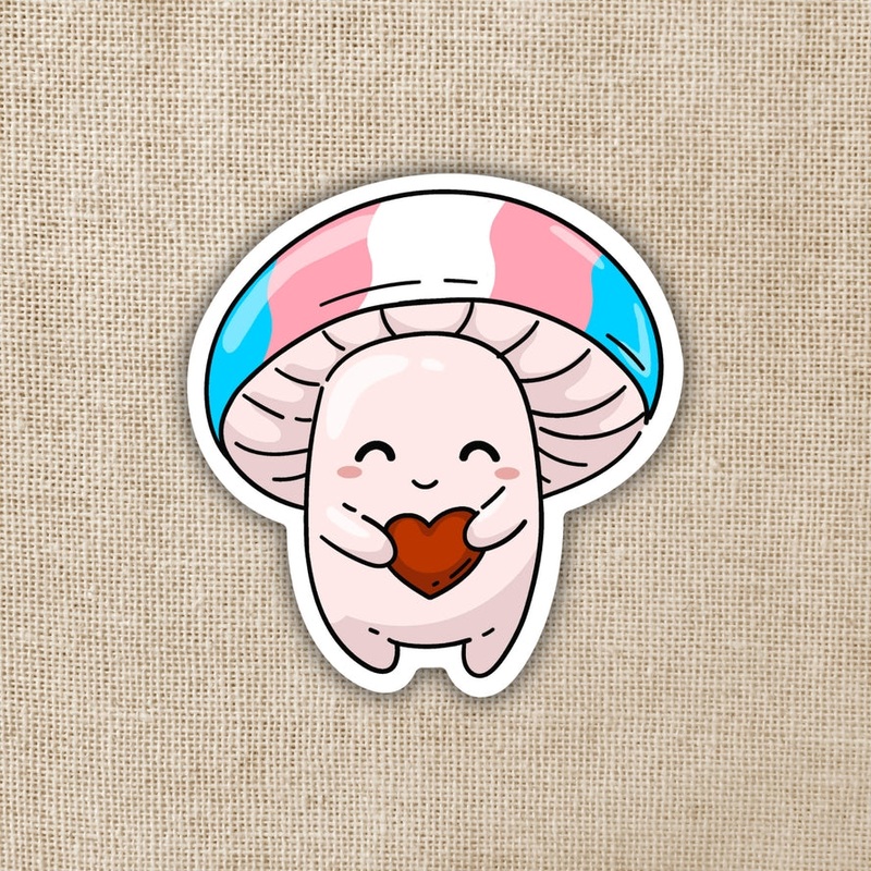 TRANS PRIDE FLAG MUSHROOM STICKER