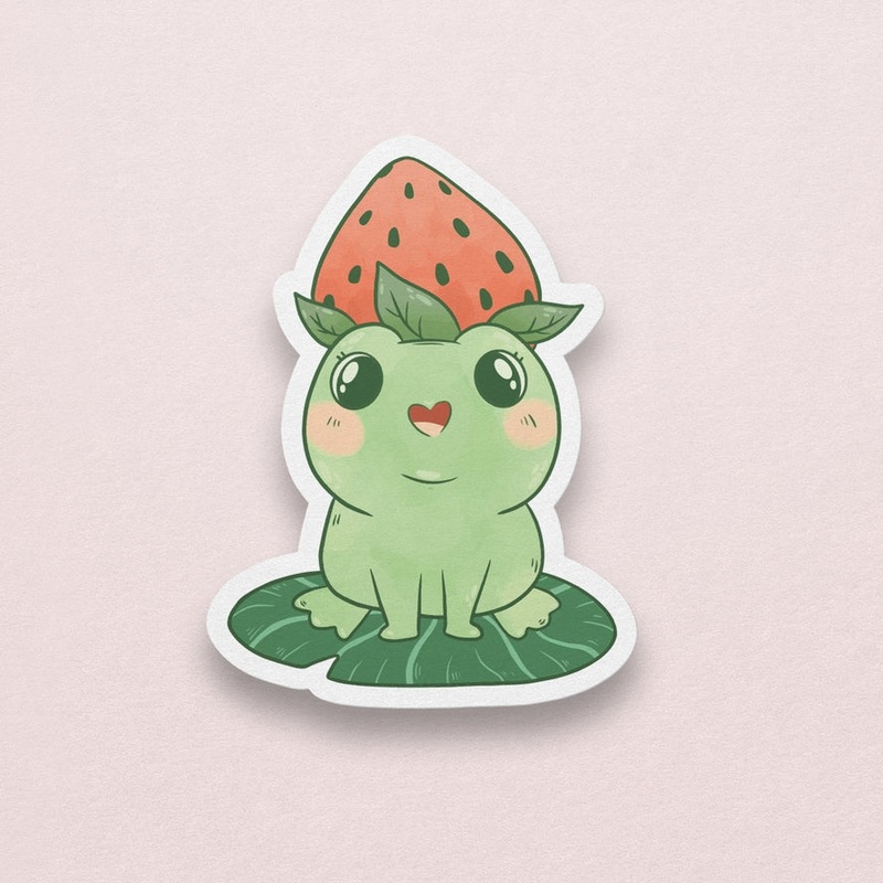 STRAWBERRY HAT FROG STICKER
