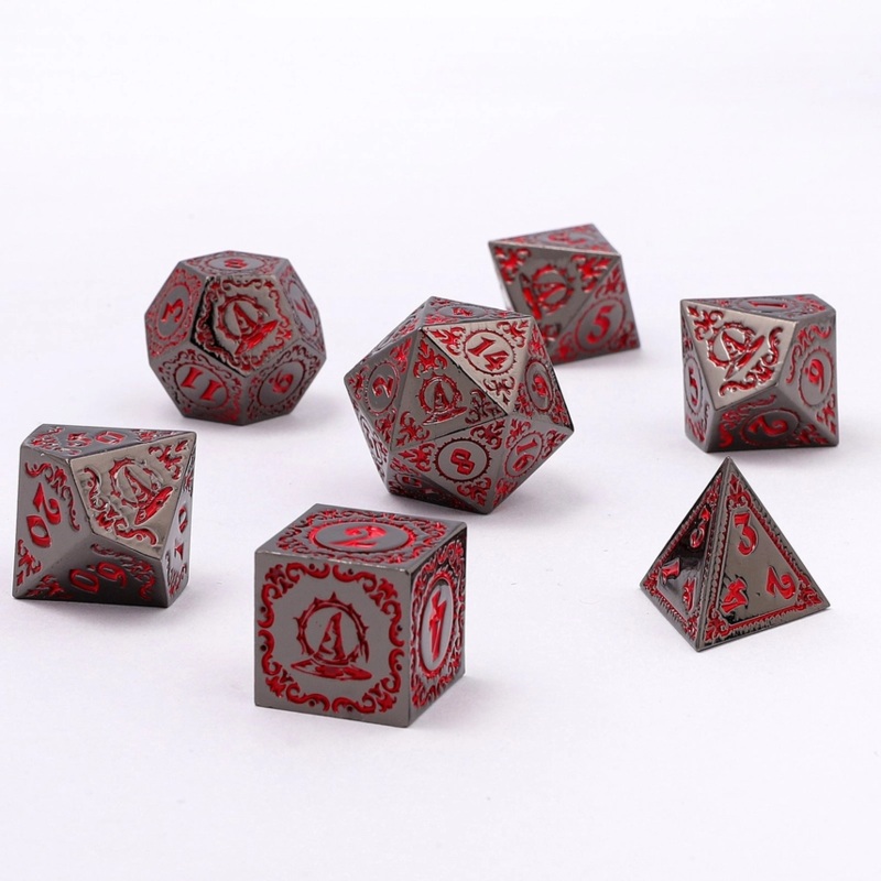 WIZARD METAL RPG DICE - GUNMETAL W/ BLOOD