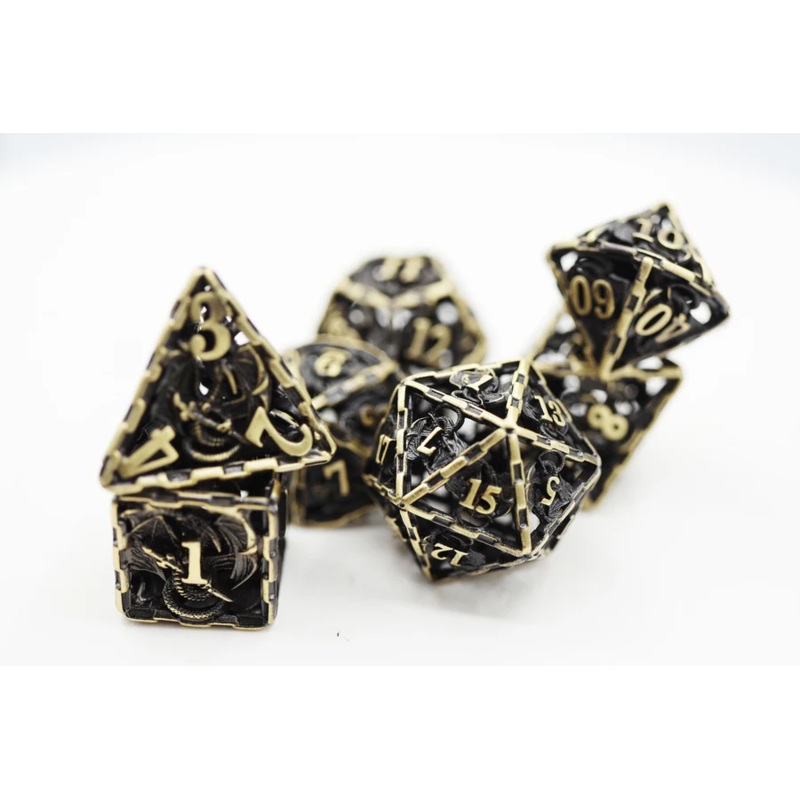 CHAINED DRAGON HOLLOW METAL DICE - BRONZE