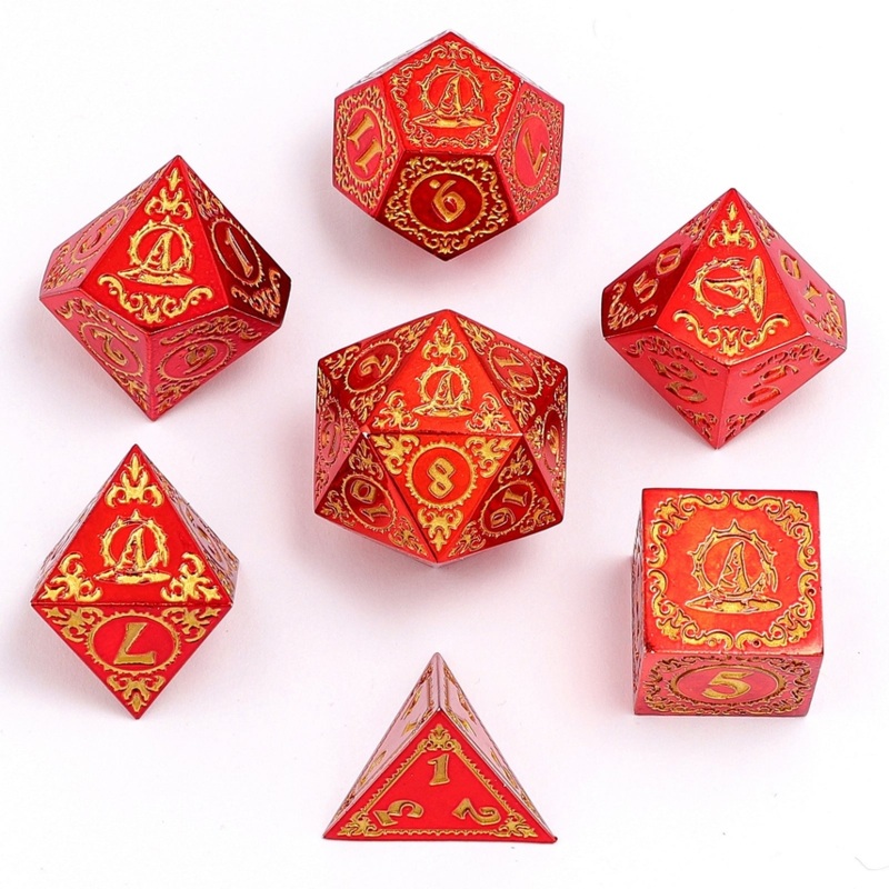 WIZARD CLASS METAL RPG DICE: RED & GOLD