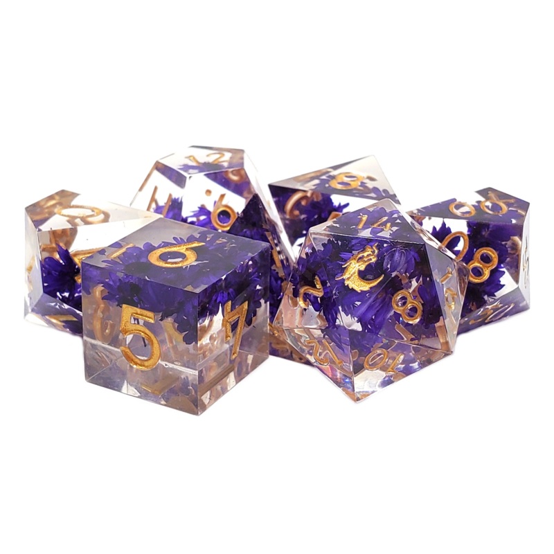PURPLE FLOWER: SHARP EDGED 7PC DICE SET