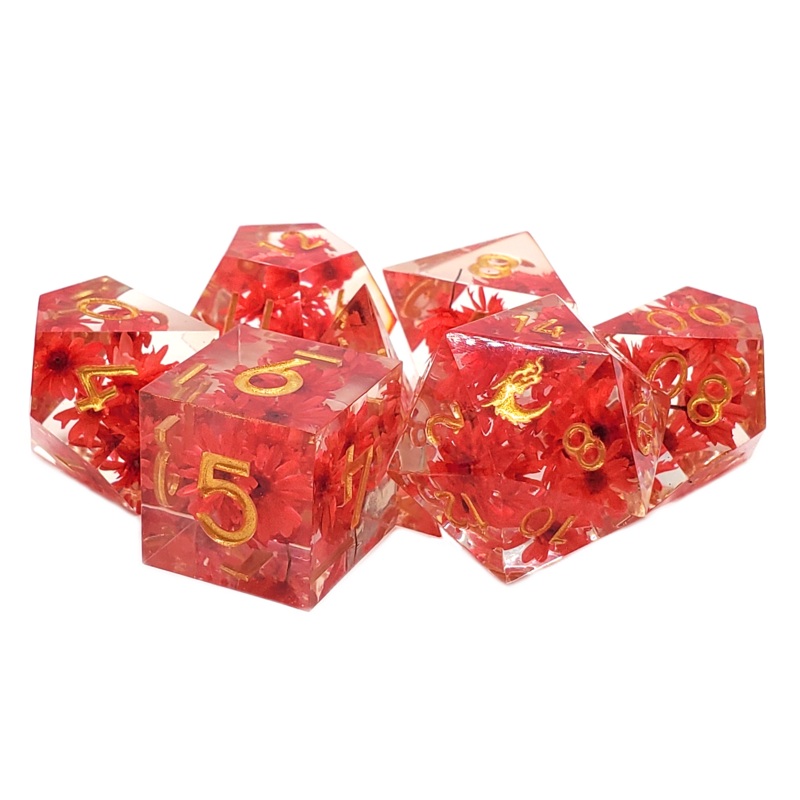 RED FLOWER: SHARP EDGED 7PC DICE SET