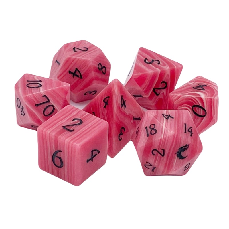 STRIPED RED ROSE AGATE 7 PC DICE SET
