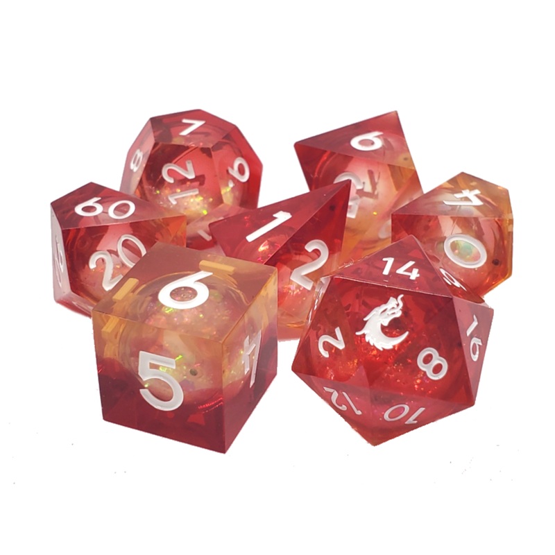 SUNRISE FURY: SHARP EDGED LIQUID INFUSED 7PC DICE SET