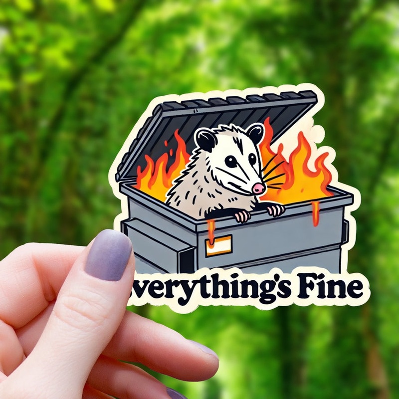 EVERYTHING'S FINE OPOSSUM STICKER