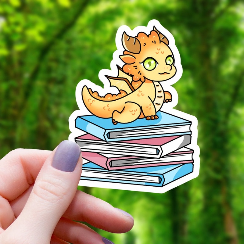 TRANS PRIDE DRAGON ON BOOKS STICKER