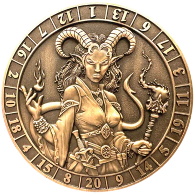 GOLIATH DICE COIN - D20 FEMALE TIEFLING WARLOCK