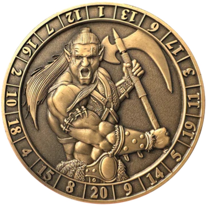GOLIATH DICE COIN - D20 MALE HALF ORC BARBARIAN
