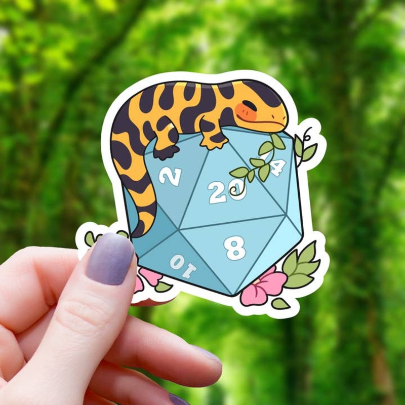 SALAMANDER SLEEPING ON D20 STICKER