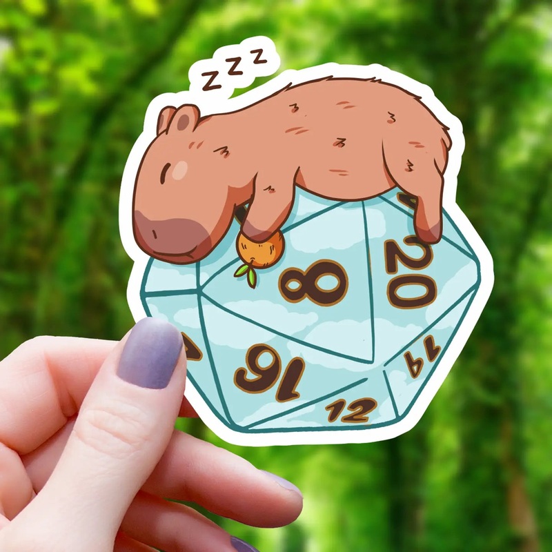 CAPYBARA SLEEPING ON D20 STICKER