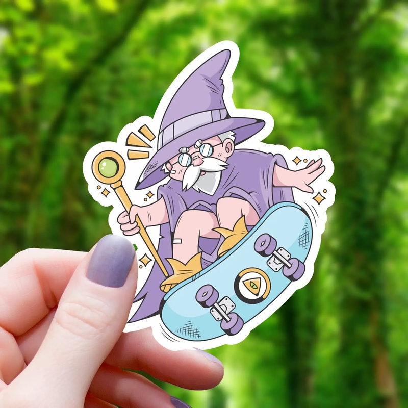 WIZARD RIDING SKATEBOARD STICKER