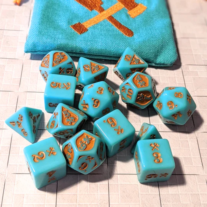 BLUDGEONING DAMAGE DICE (14) TEAL/COPPER