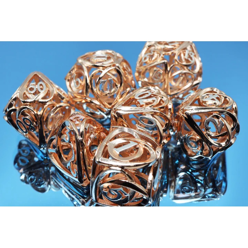 HOLLOW HEARTS COPPER METAL RPG DICE SET