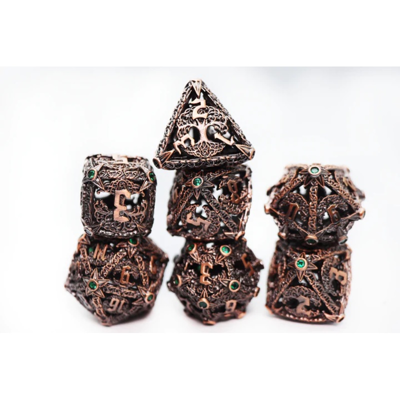 TREE OF JUSTICE HOLLOW METAL RPG DICE SET