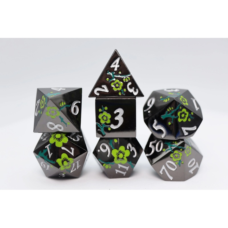 BLACK WITH GREEN ORCHIDS DICE SET