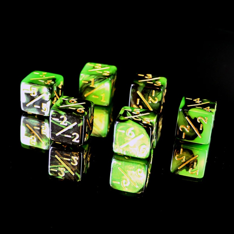 GREEN/BLACK NEGATIVE COUNTER DICE SET