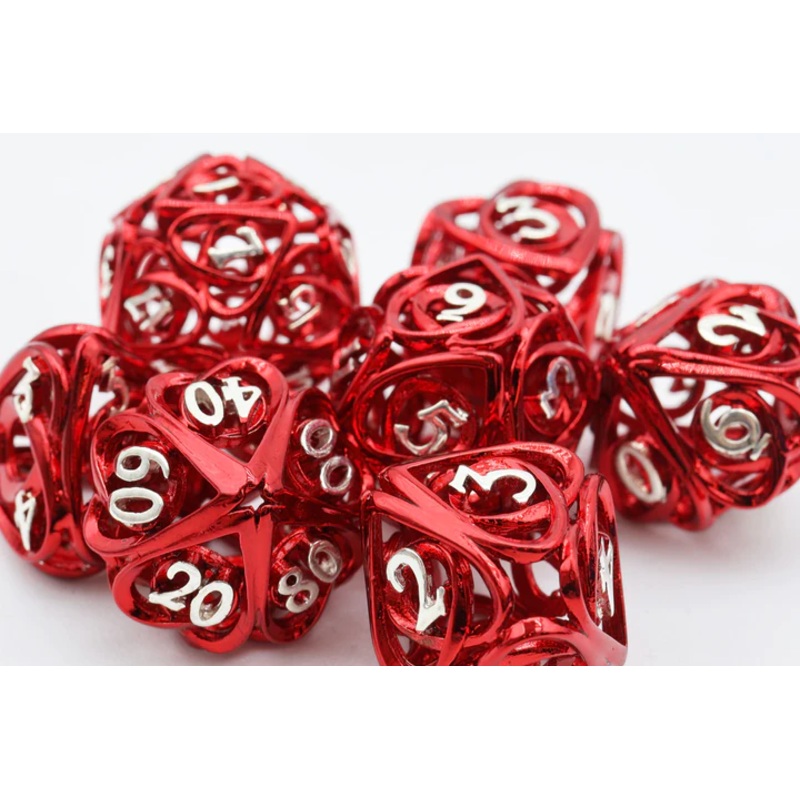 HOLLOW HEARTS RED METAL DICE SET
