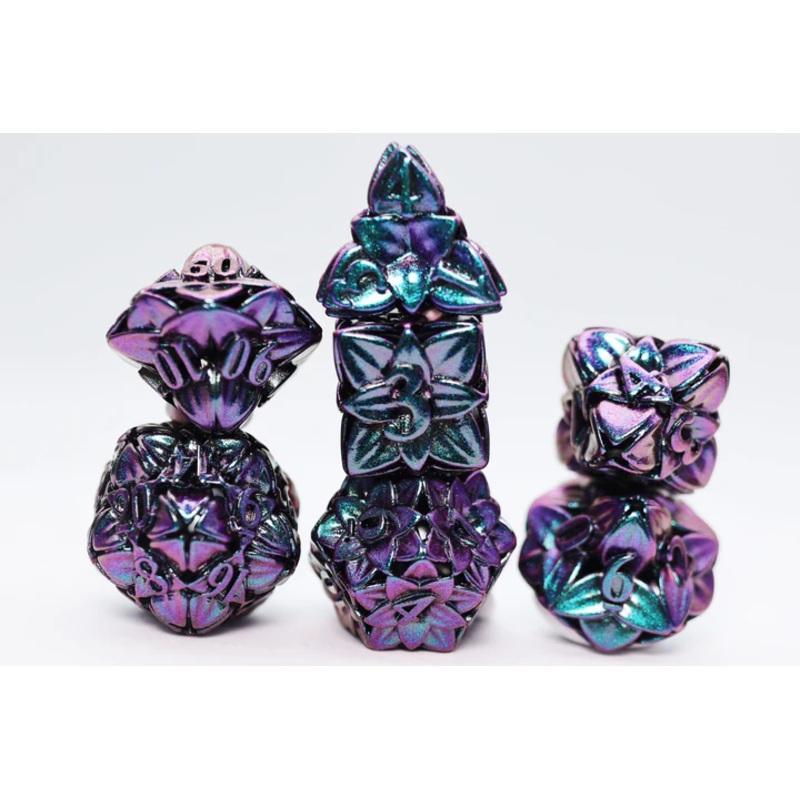OTHERWORLDLY FLOWER HOLLOW METAL DICE SET