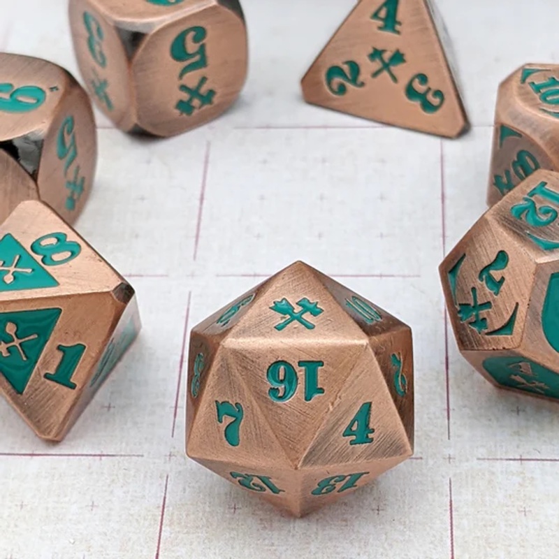 BLUDGEON METAL DAMAGE DICE (7) COPPER/TEAL